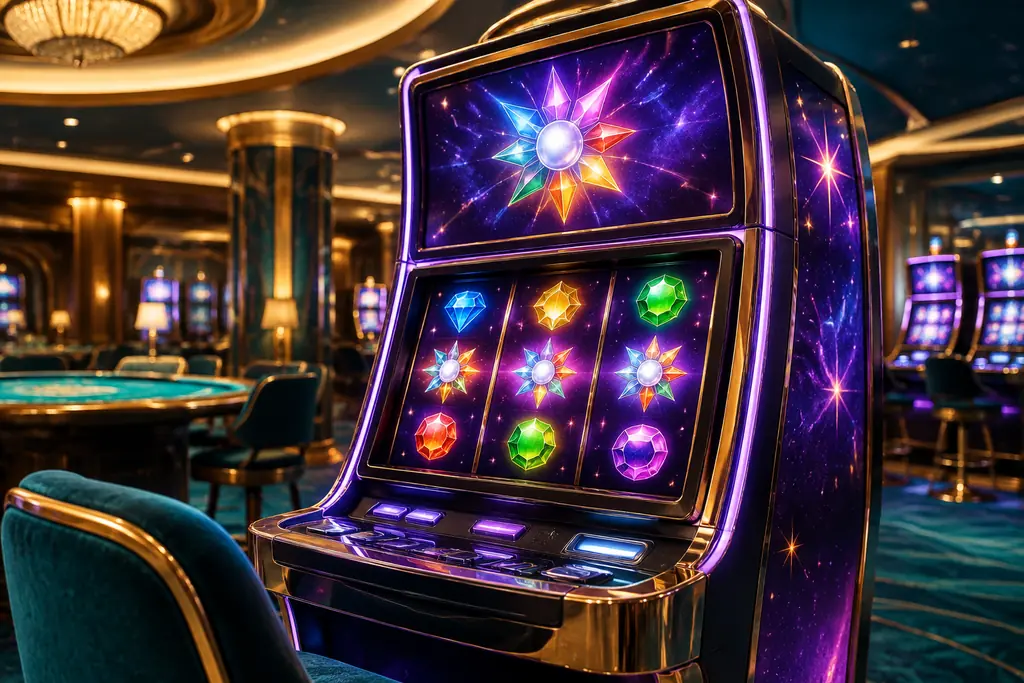 Mesin slot bertema permata di ruang kasino